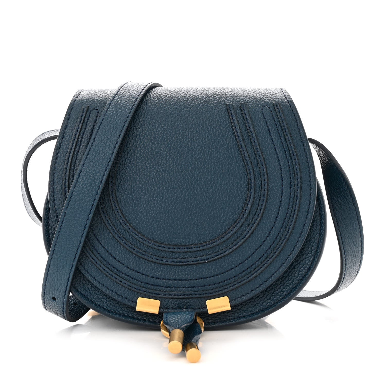 Chloe Grained Calfskin Small Marcie Saddle Bag Navy 1 of 10