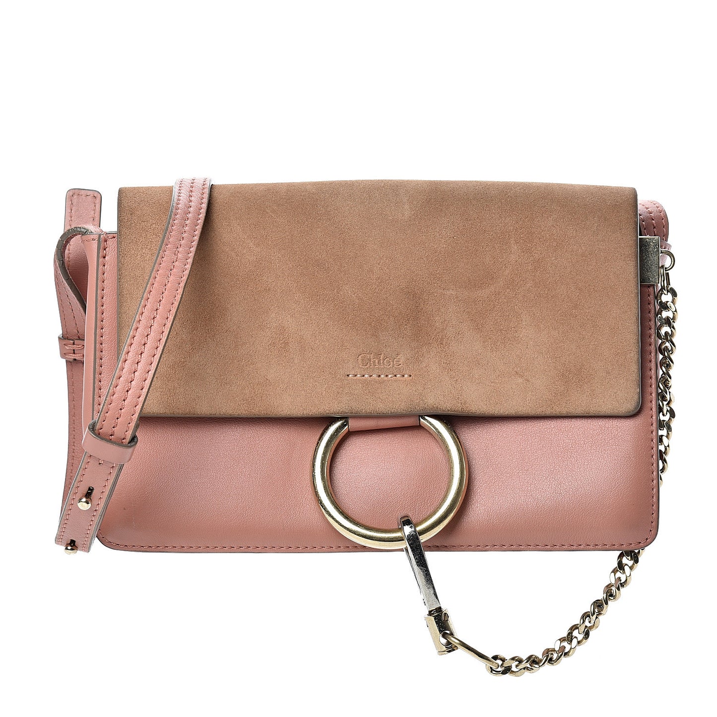 Suede Calfskin Small Faye Shoulder Bag Blushy Pink