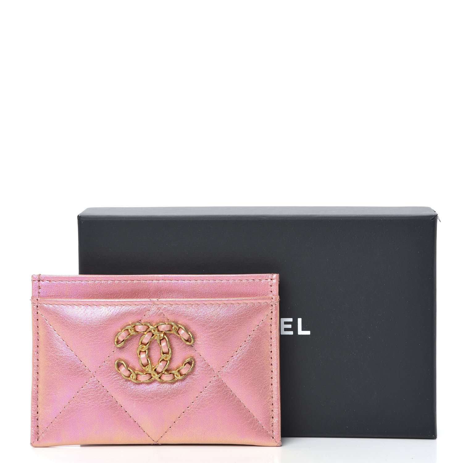 Chanel Iridescent Calfskin Quilted Chanel 19 Card Holder Pink 9 of 9