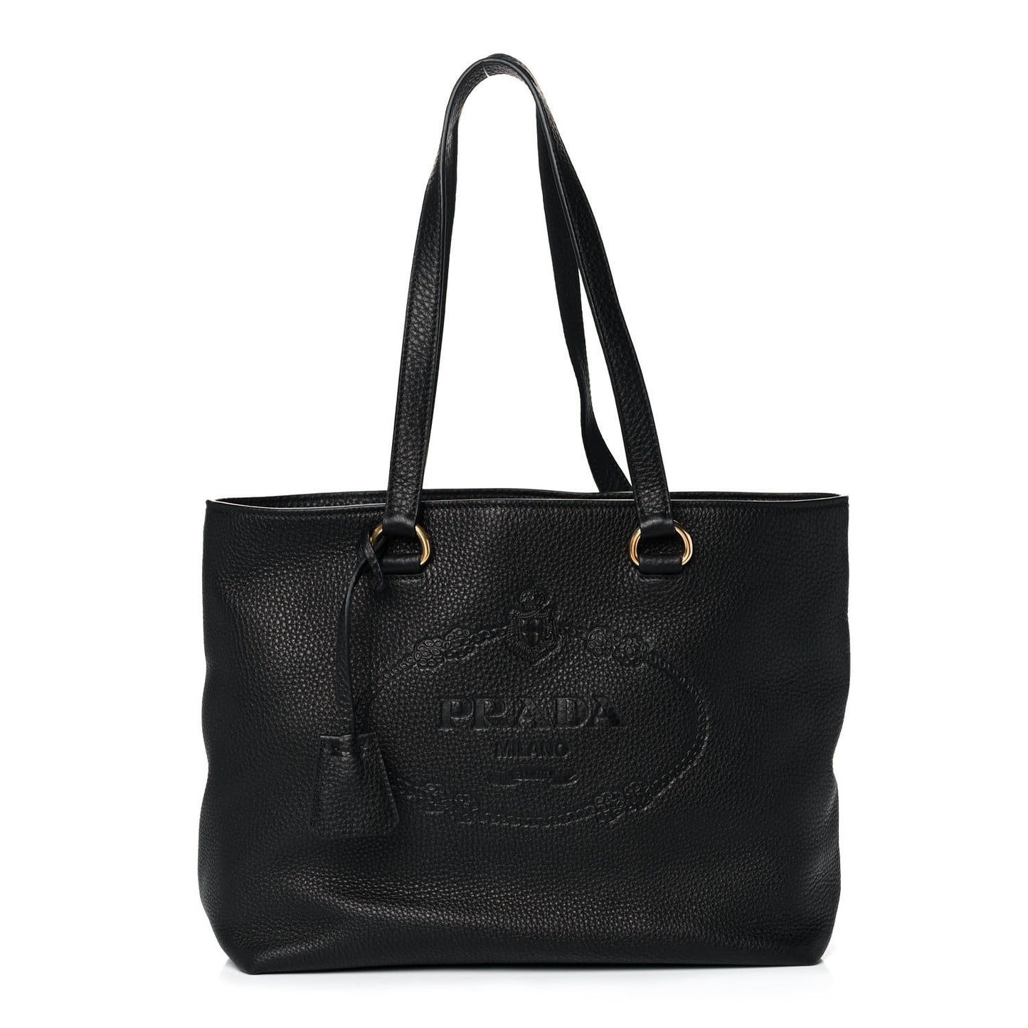 Vitello Daino Embossed Logo Tote Black