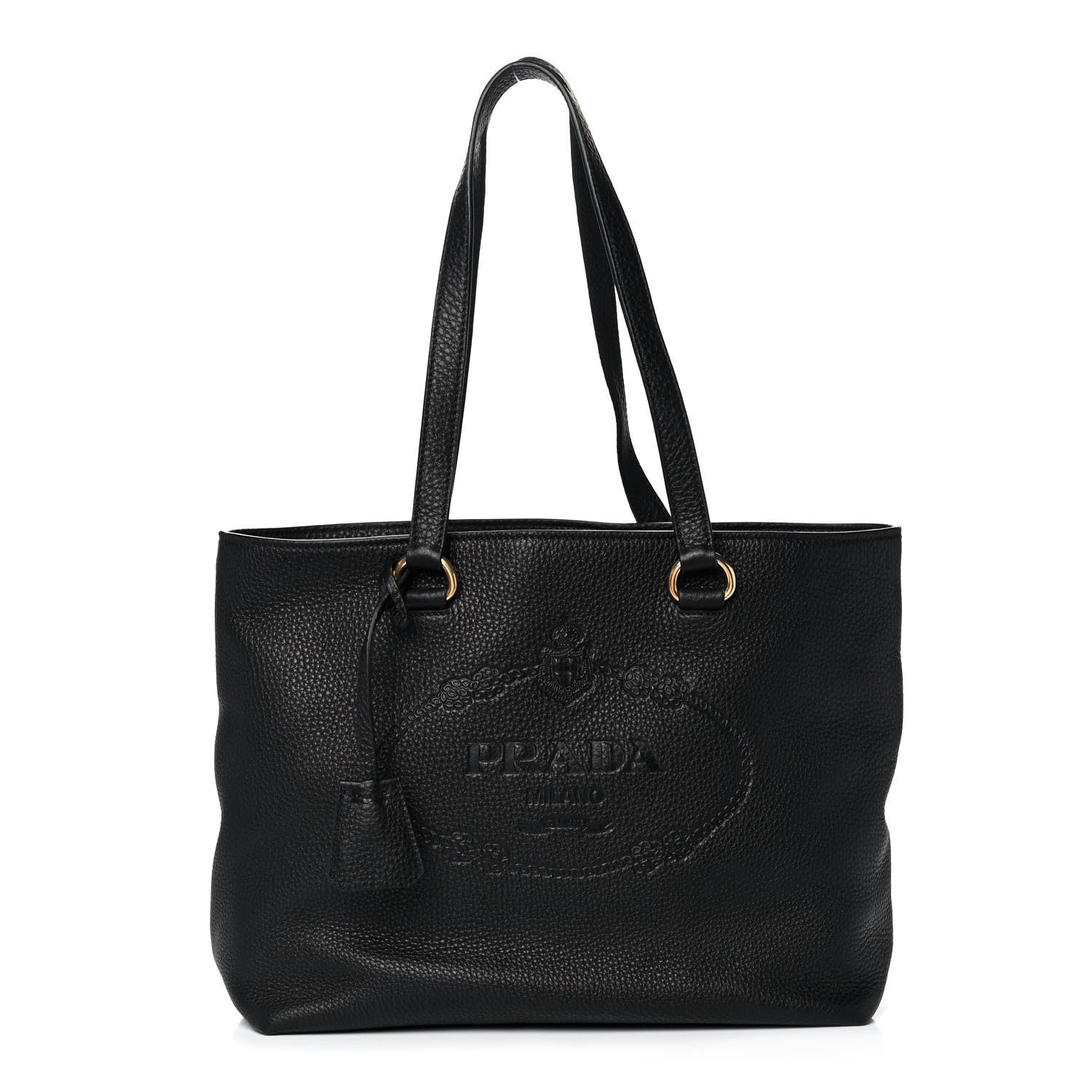 Prada Vitello Daino Embossed Logo Tote Black 1 of 12