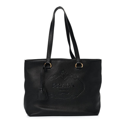 Prada Vitello Daino Embossed Logo Tote Black 1 of 12