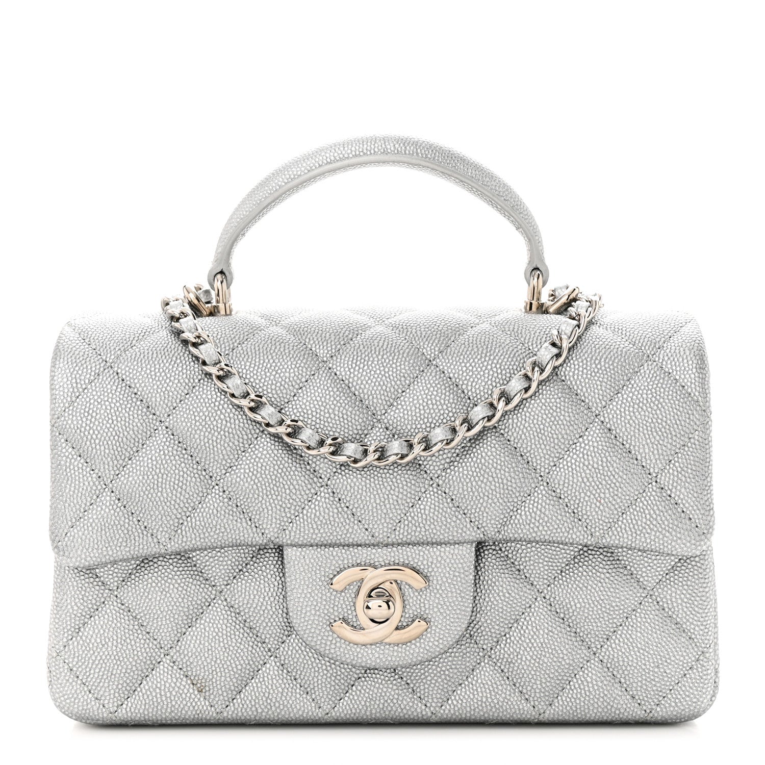 Chanel Metallic Caviar Quilted Mini Top Handle Rectangular Flap Silver 1 of 11