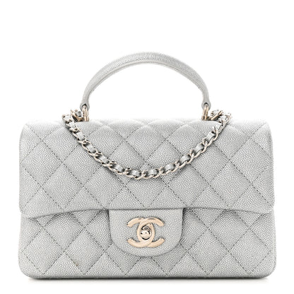 Chanel Metallic Caviar Quilted Mini Top Handle Rectangular Flap Silver 1 of 11
