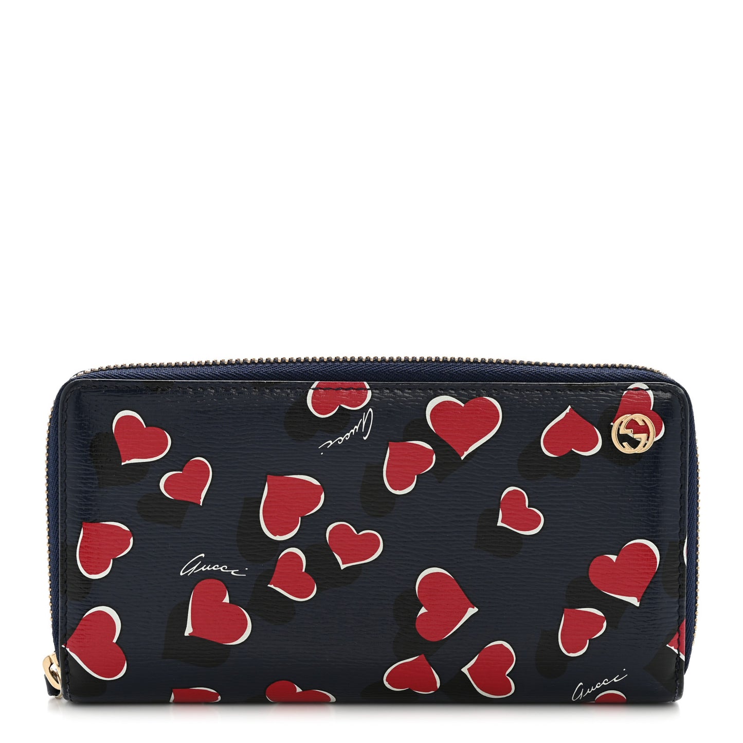 Calfskin Heartbeat Print Zip Around Wallet Blue