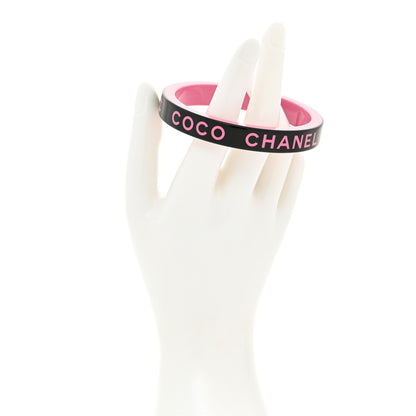Chanel Resin Logo Bangle Bracelet Pink Black 2 of 4