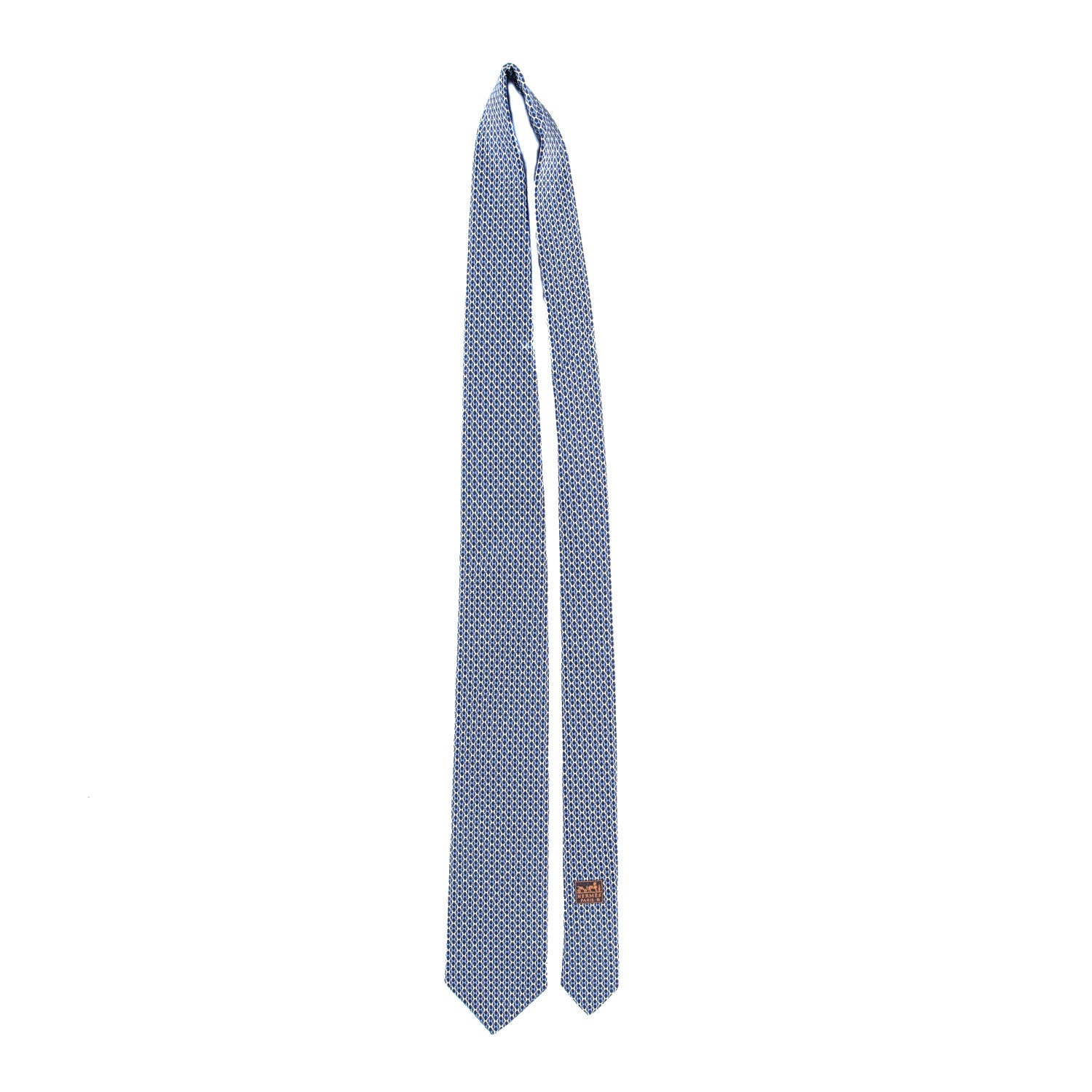 Hermes Silk Printed Mens Cravate Neck Tie Marine Ciel White 2 of 3