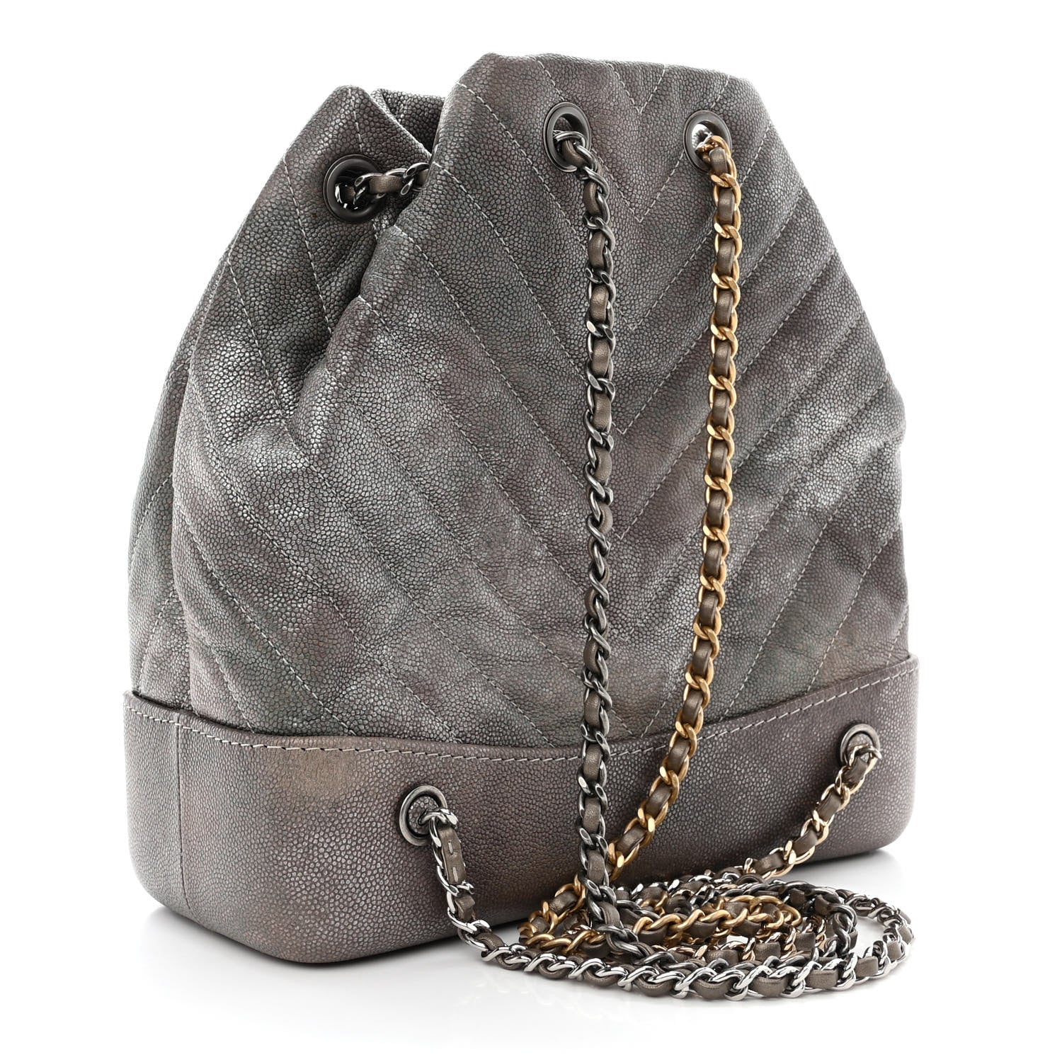 Chanel Metallic Grained Goatskin Chevron Quilted Gabrielle Backpack Silver 3 of 10