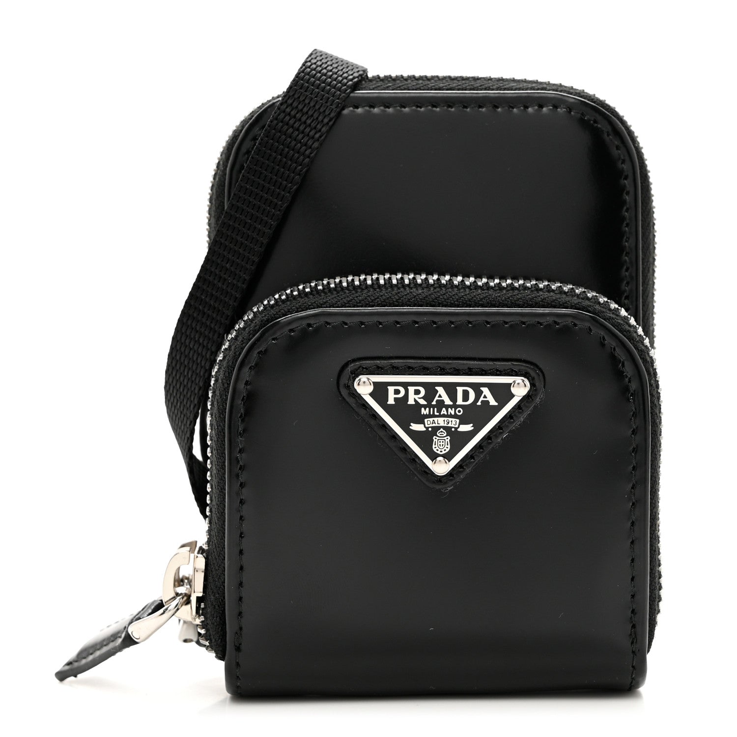 Prada Brushed Calfskin Mini Crossbody Pouch Black 1 of 6