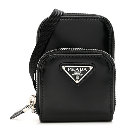 Prada Brushed Calfskin Mini Crossbody Pouch Black 1 of 6