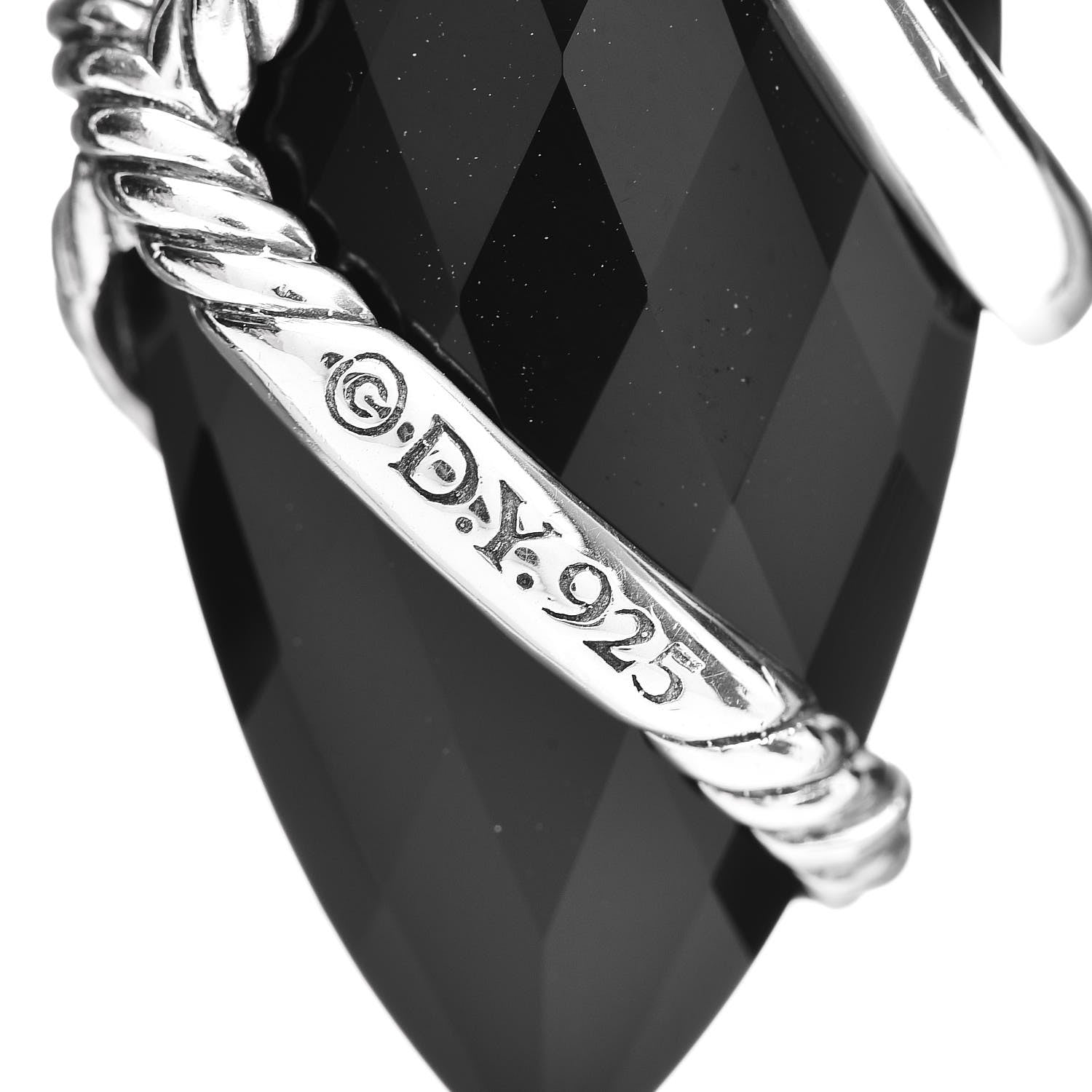 David Yurman Sterling Silver Black Onyx Diamond 20mm Cable Wrap Enhancer Pendant 3 of 4