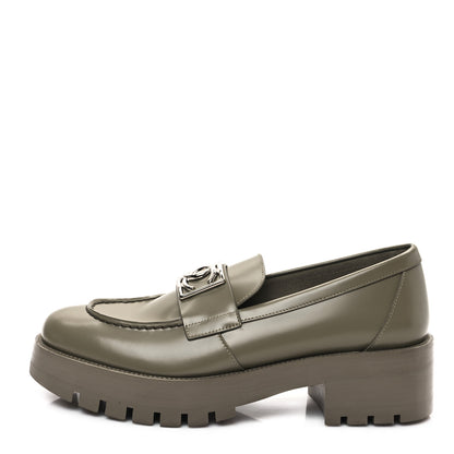 Chanel Calfskin Metal CC Loafers 39 Khaki 1 of 10