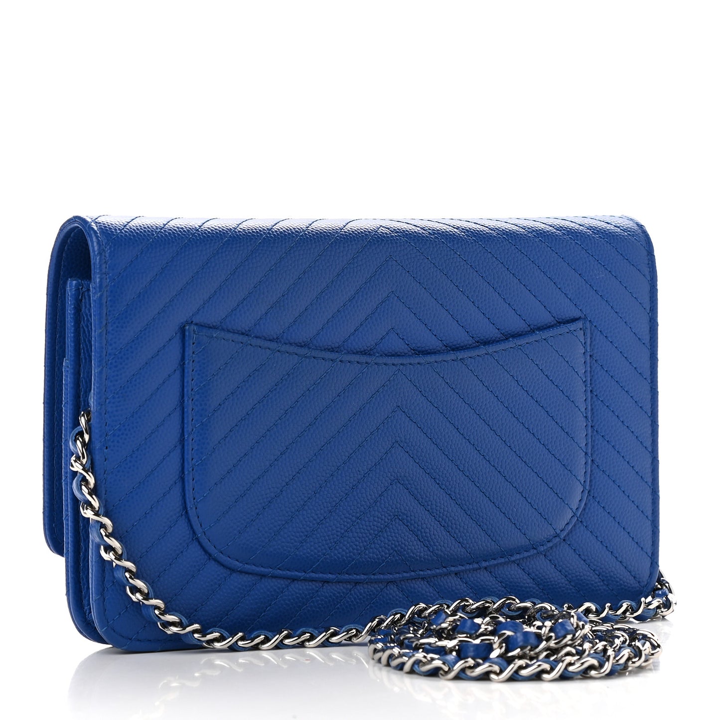 Caviar Chevron Quilted Wallet On Chain WOC Bright Blue