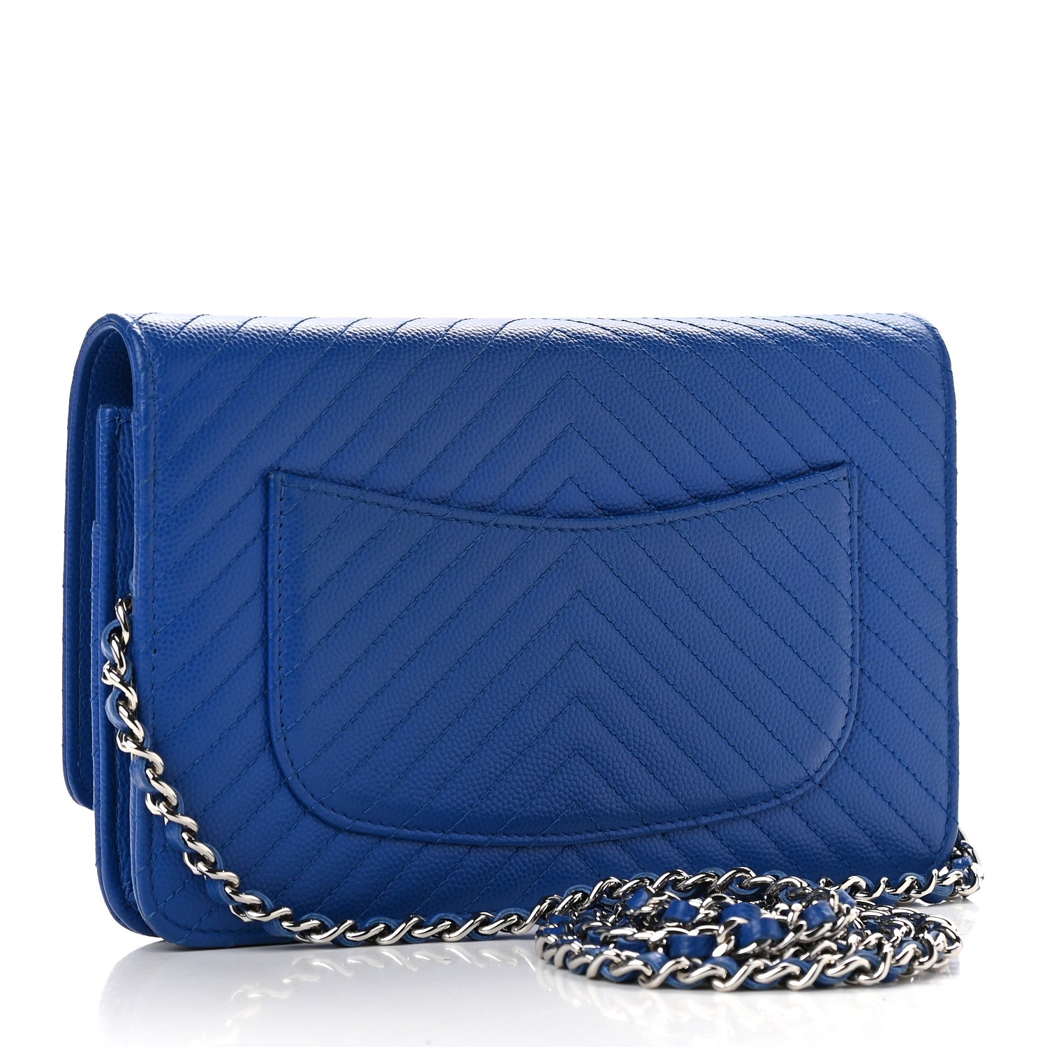 Chanel Caviar Chevron Quilted Wallet On Chain WOC Bright Blue 3 of 12