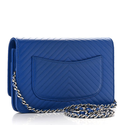 Chanel Caviar Chevron Quilted Wallet On Chain WOC Bright Blue 3 of 12