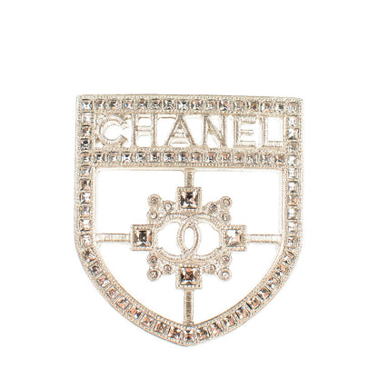 Chanel Swarovski Baguette Crystal CC Shield Brooch Silver 1 of 5