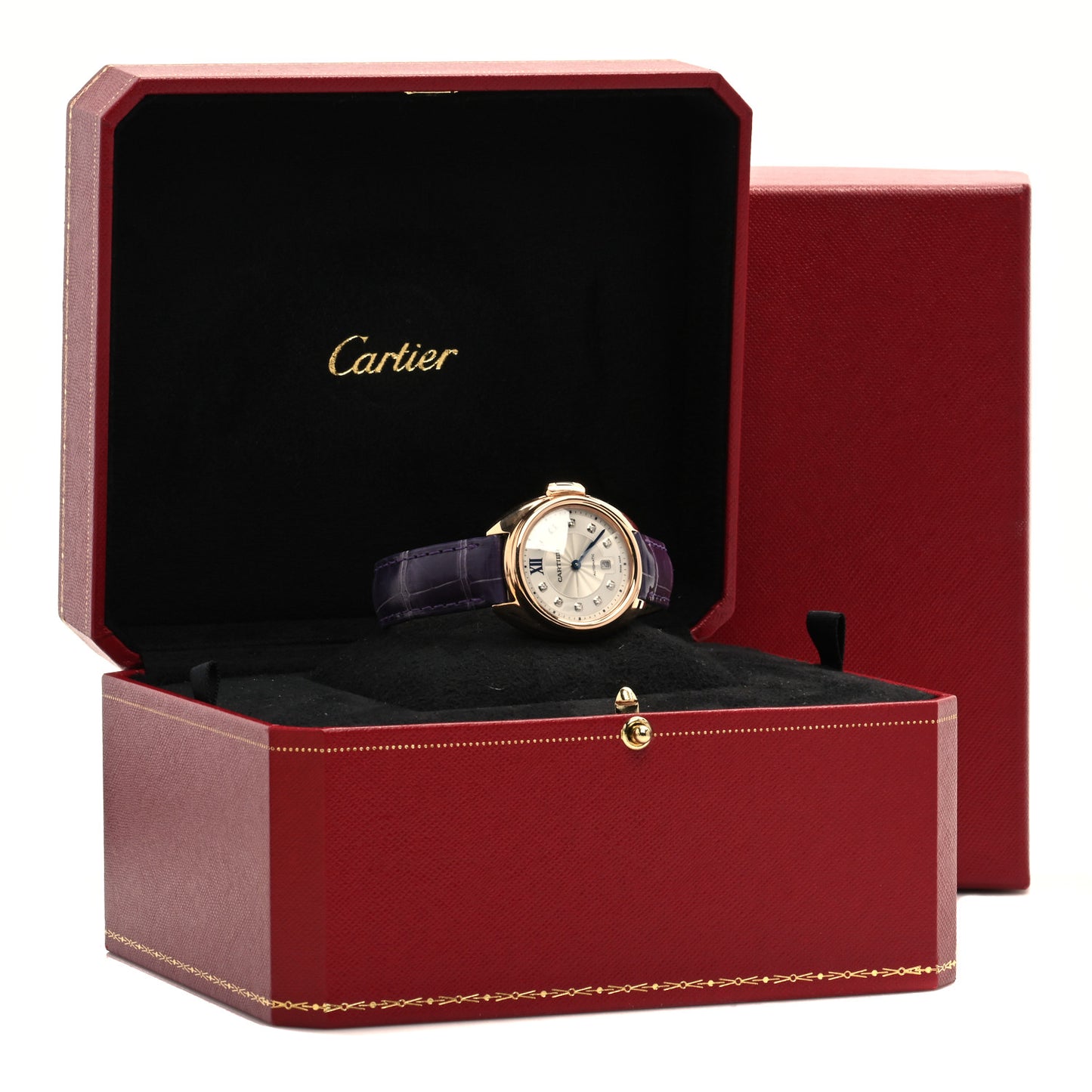 18K Pink Gold Alligator Diamond 31mm Cle De Cartier Automatic Watch