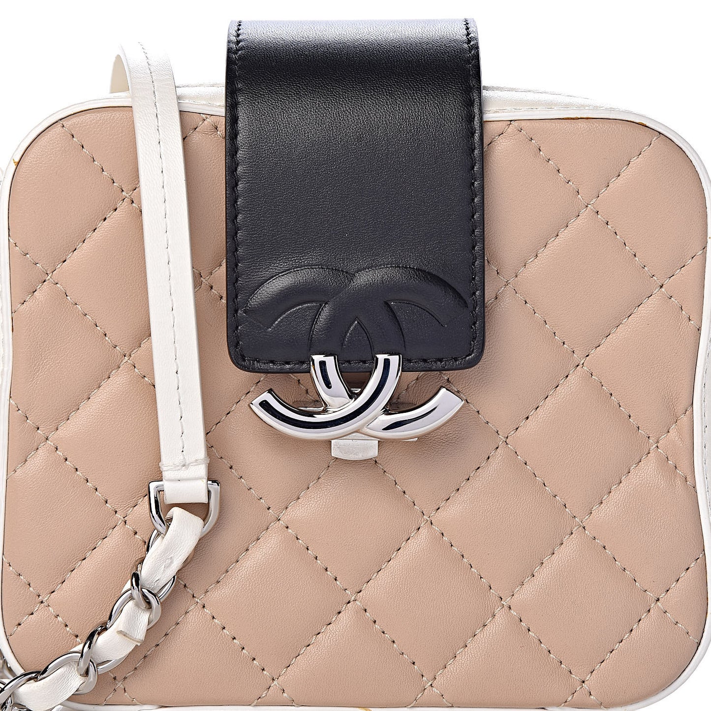 Lambskin Quilted Mini CC Box Camera Bag Beige White Black