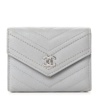 Chanel Caviar Chevron Quilted Card Holder Flap Wallet Grey 1 of 9