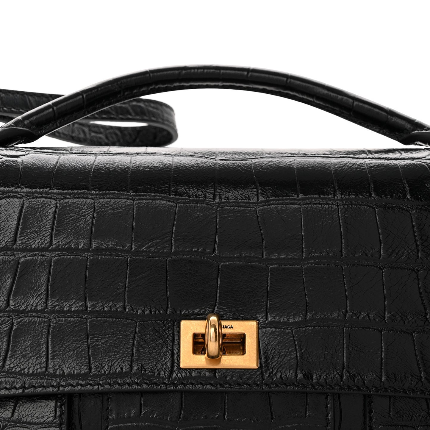 Crocodile Embossed Small Bel Air Clutch On Strap Black