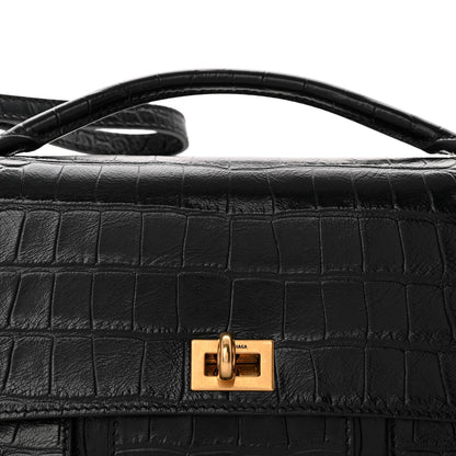 Balenciaga Crocodile Embossed Small Bel Air Clutch On Strap Black 7 of 9