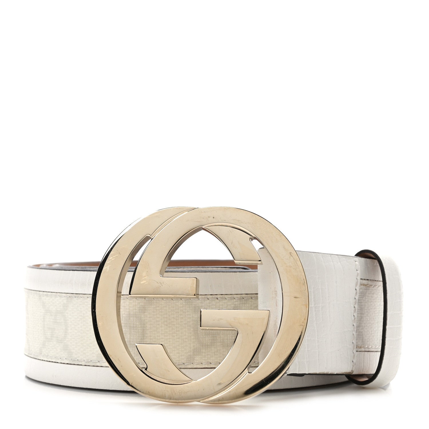 Gucci GG Plus Monogram Calfskin Interlocking G 40mm Belt 105/42 White 1 of 5