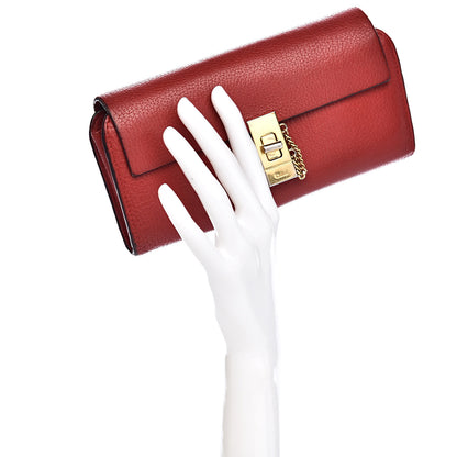 Chloe Grained Lambskin Drew Long Wallet with Flap Plaid Red 2 of 13