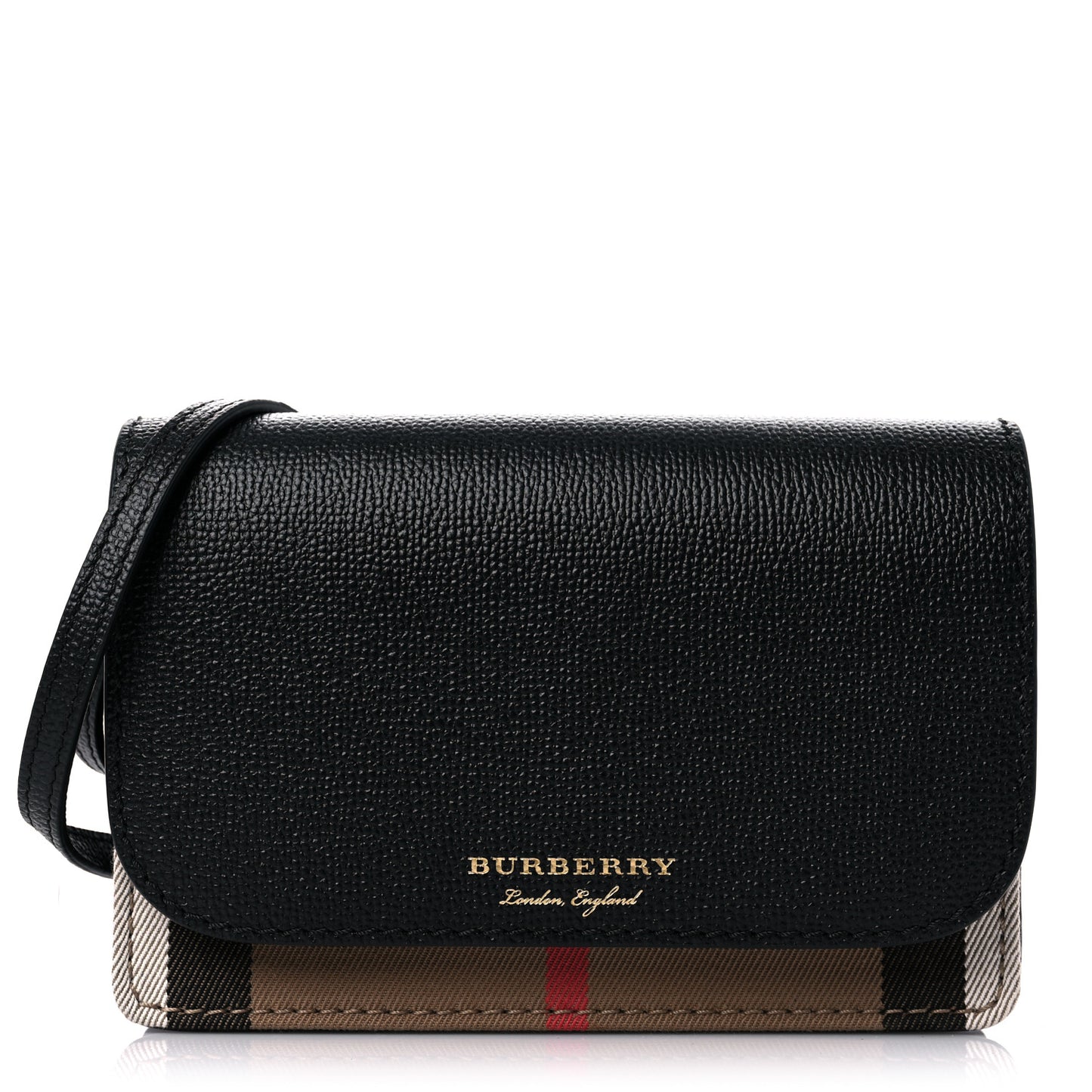Grained Calfskin House Check Tartan Mix Hampshire Wallet On Chain Black