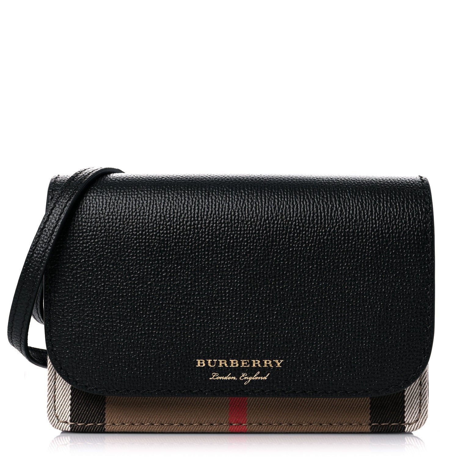 Burberry Grained Calfskin House Check Tartan Mix Hampshire Wallet On Chain Black 1 of 11