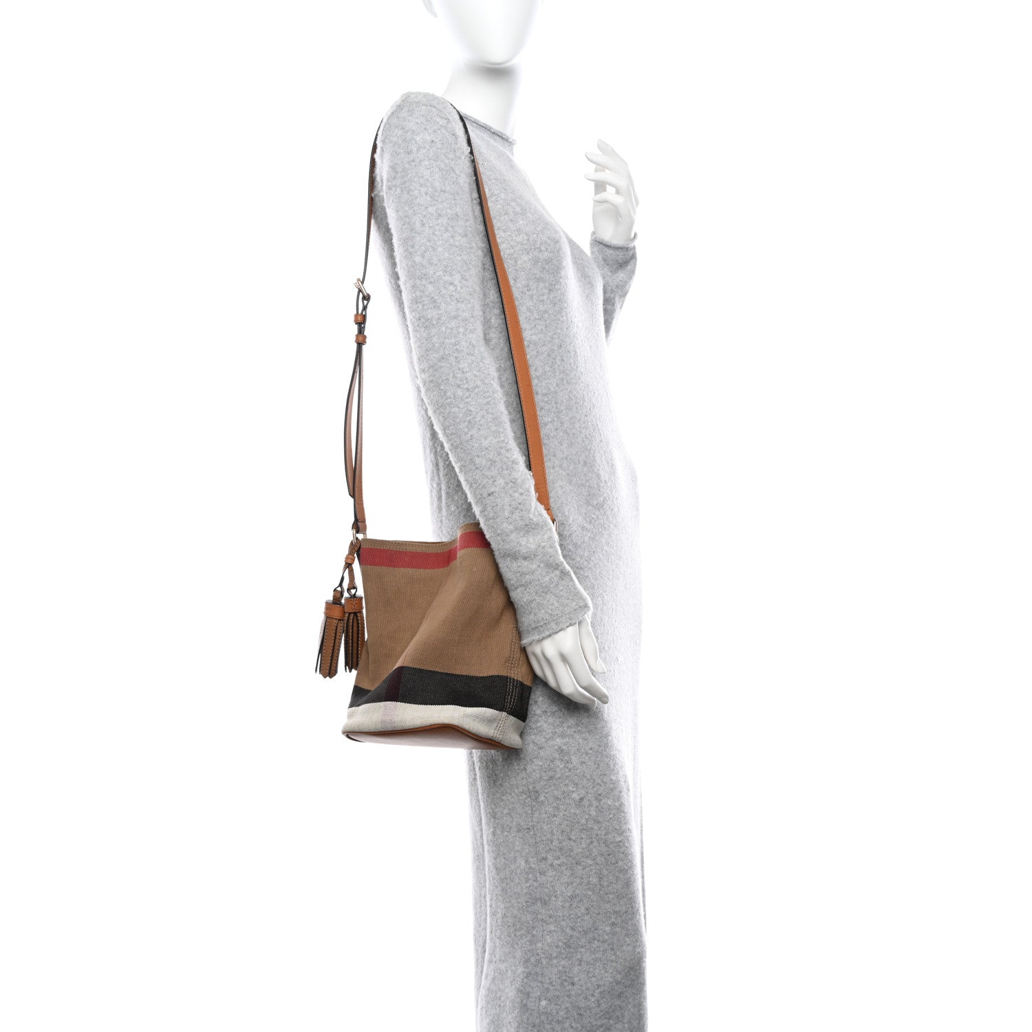 Burberry Canvas Mega Check Mini Ashby Hobo Saddle Brown 2 of 10