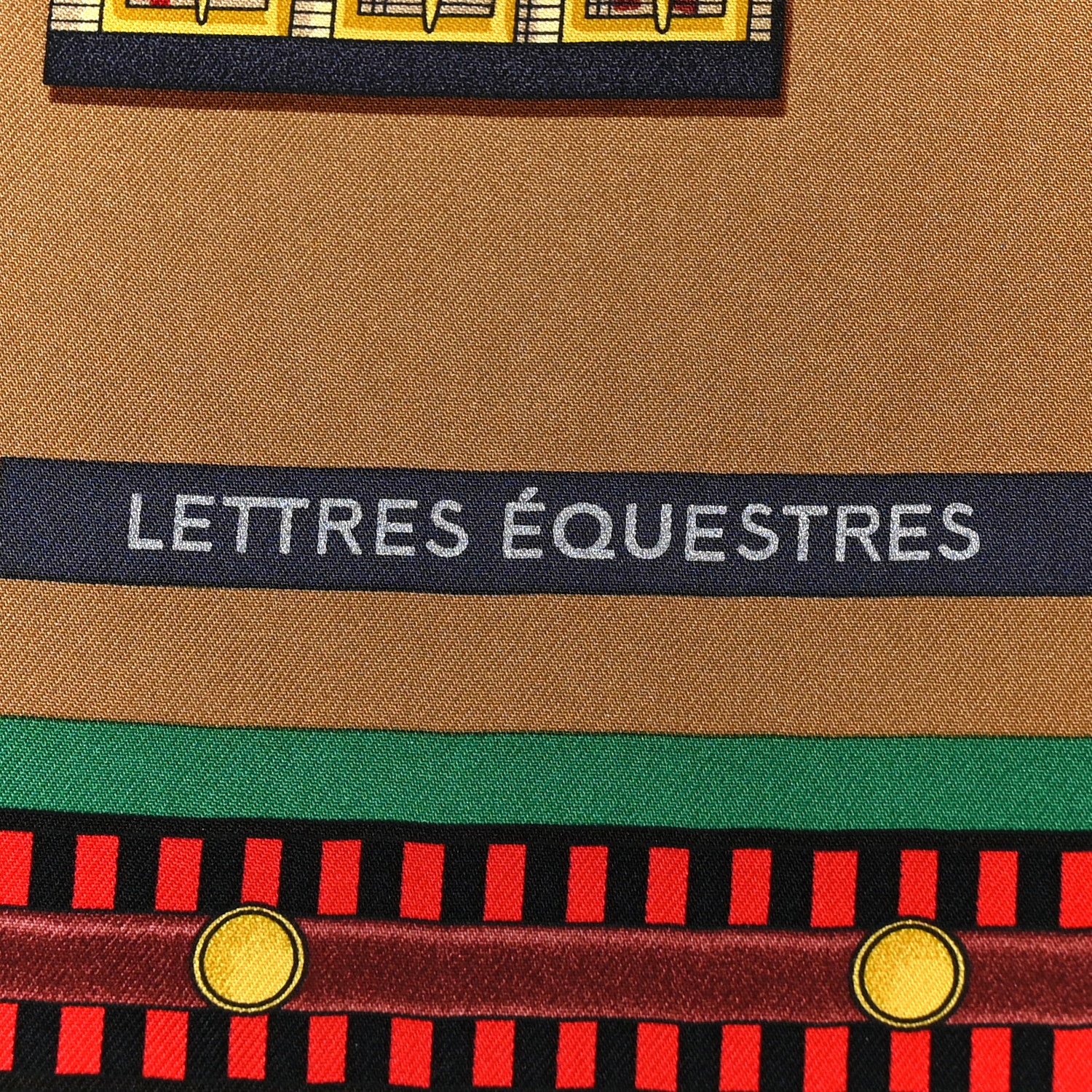 Hermes Silk Lettres Equestre Scarf 90 Tabac Vert Rouge 5 of 5