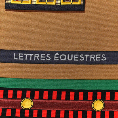 Hermes Silk Lettres Equestre Scarf 90 Tabac Vert Rouge 5 of 5