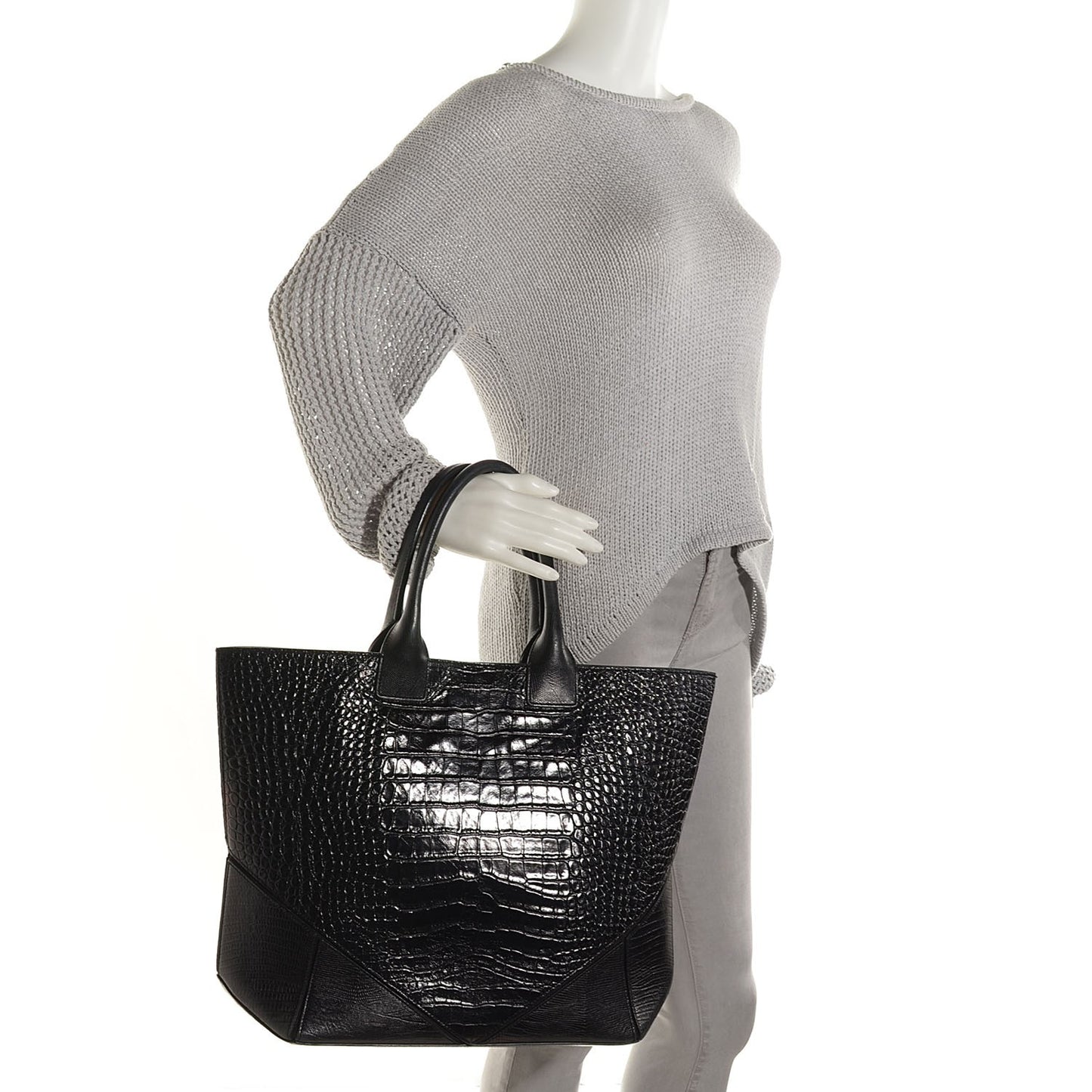 Calfskin Crocodile Embossed Easy Tote Black