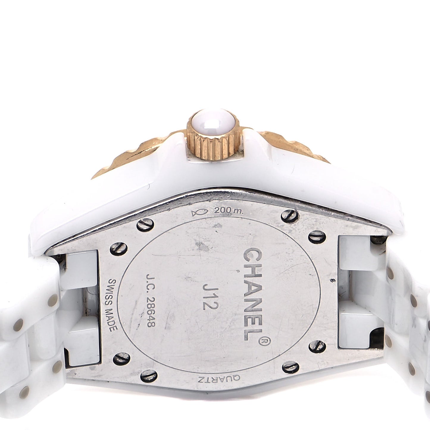 Stainless Steel 18K Beige Gold Ceramic Diamond 33mm J12 Quartz Watch White