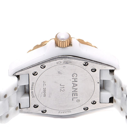 Chanel Stainless Steel 18K Beige Gold Ceramic Diamond 33mm J12 Quartz Watch White 4 of 4