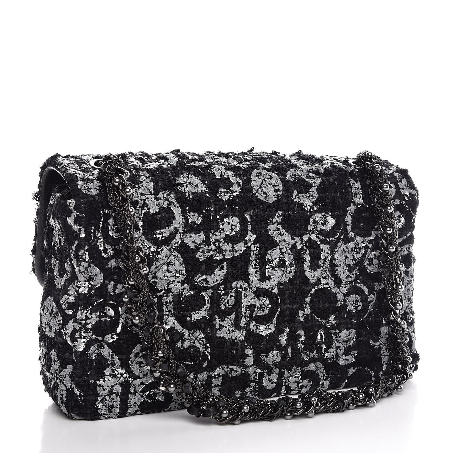 Painted Tweed Medium Single Flap Black Grey