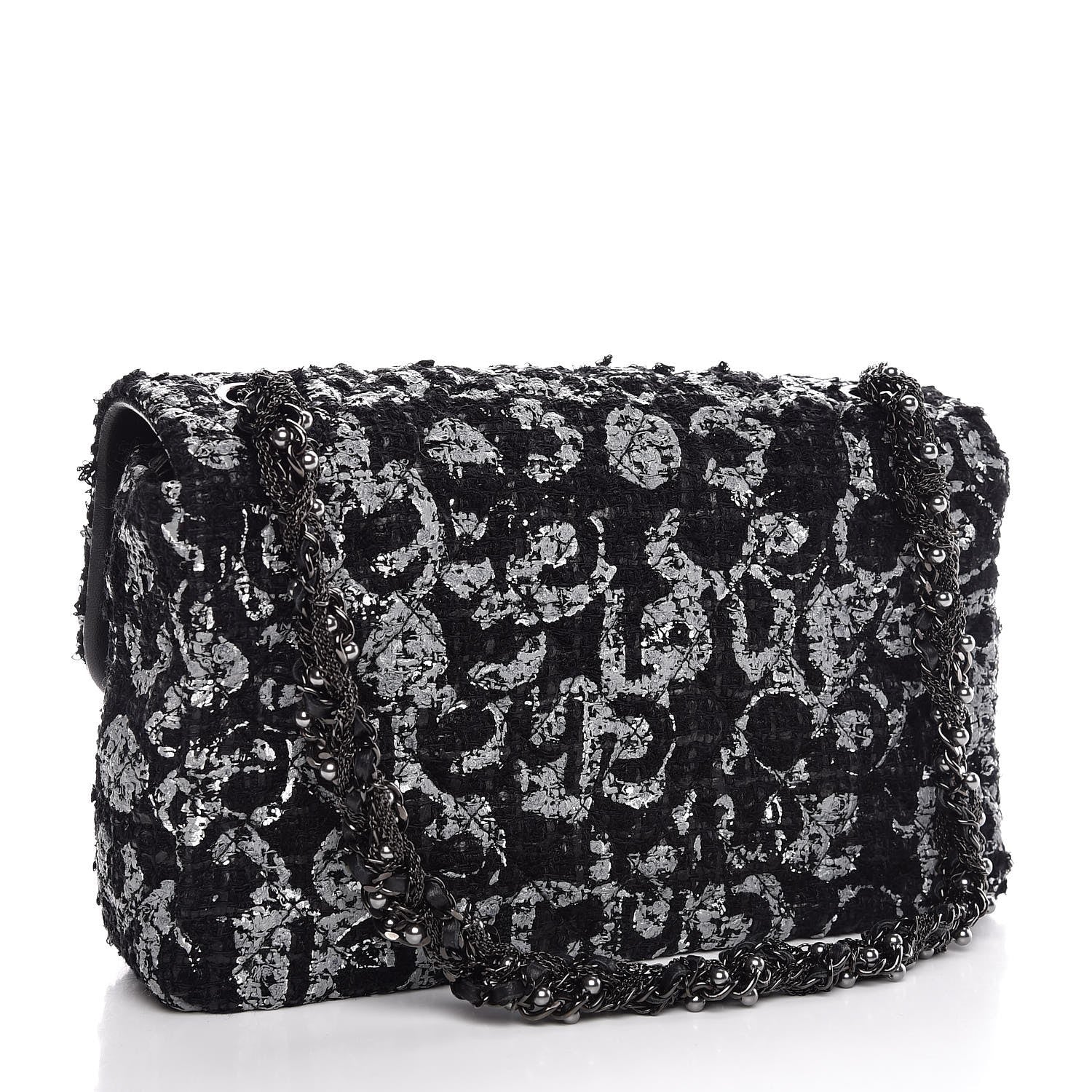 Chanel Painted Tweed Medium Single Flap Black Grey 3 of 7