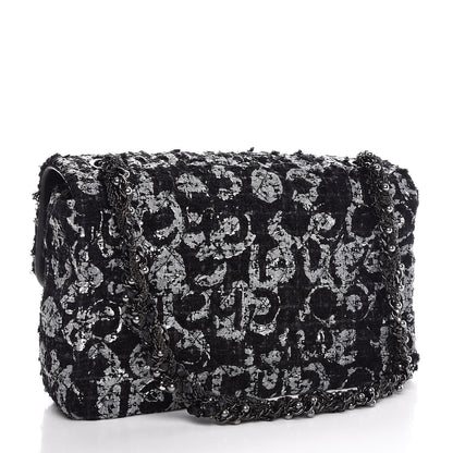 Chanel Painted Tweed Medium Single Flap Black Grey 3 of 7
