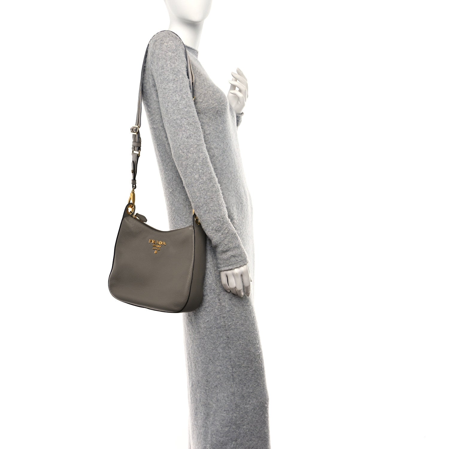Prada Vitello Phenix Zippered Messenger Hobo Argilla 2 of 9