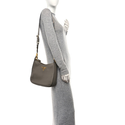 Prada Vitello Phenix Zippered Messenger Hobo Argilla 2 of 9