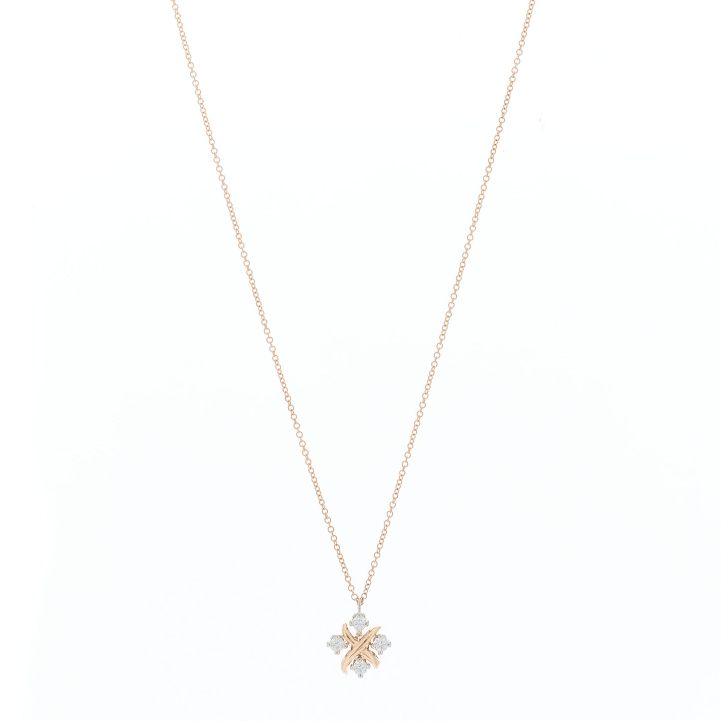 18K Rose Gold Platinum Diamond Schlumberger Lynn Pendant Necklace