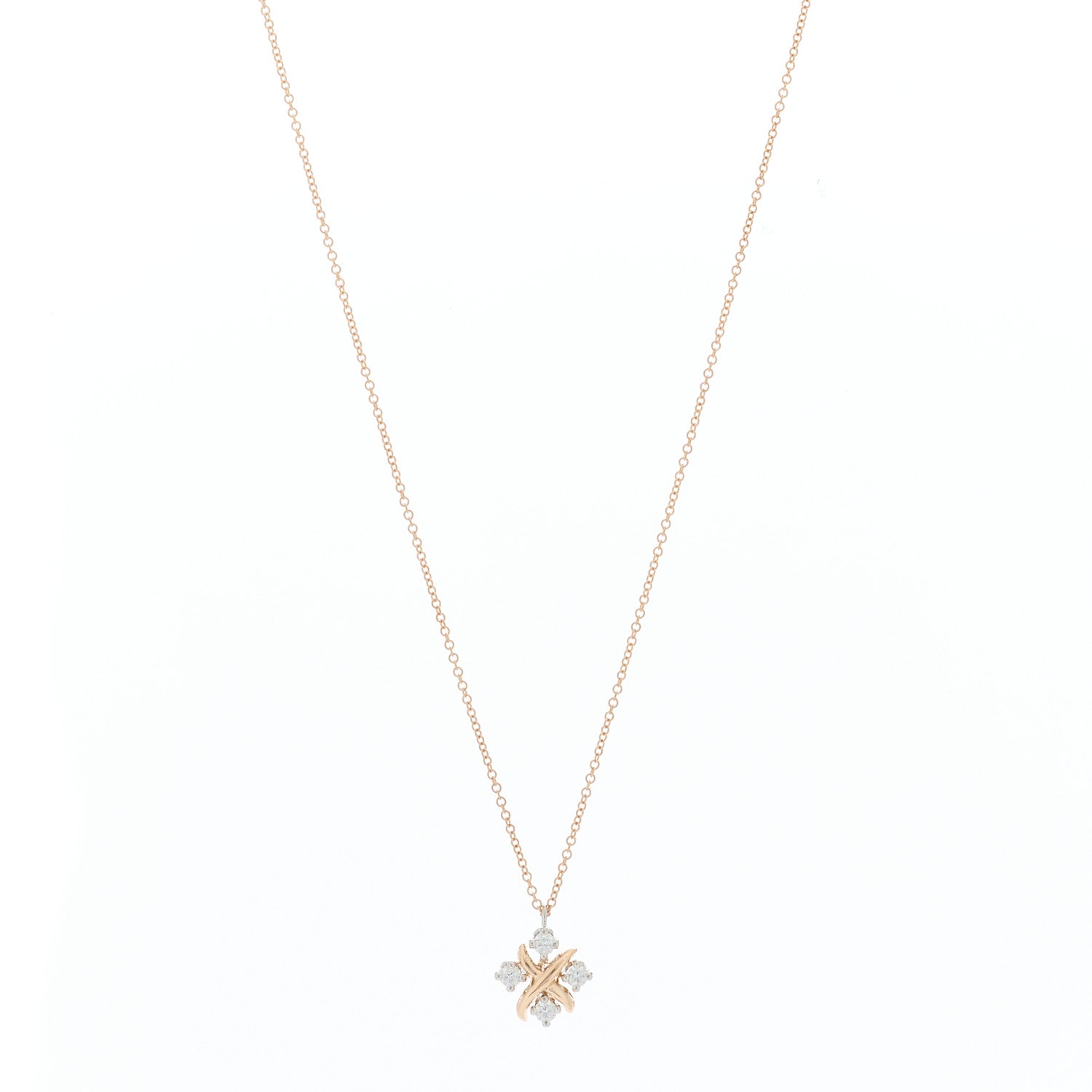 Tiffany 18K Rose Gold Platinum Diamond Schlumberger Lynn Pendant Necklace 1 of 5