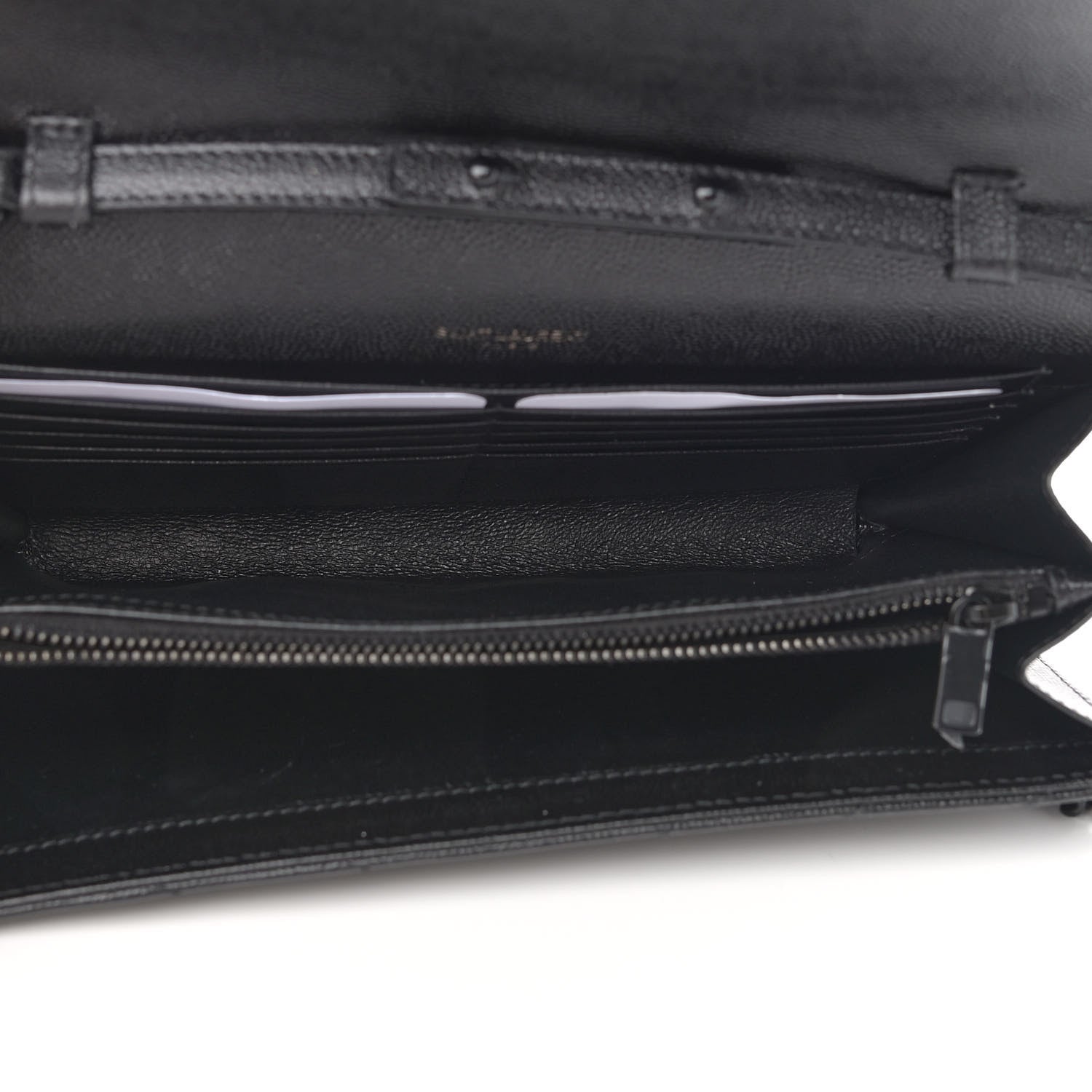 Saint Laurent Grain De Poudre Matelasse Chevron Monogram Chain Wallet Black 5 of 13