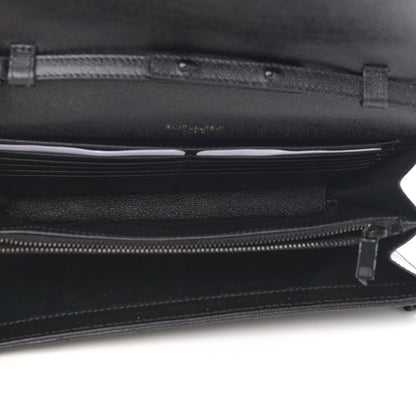 Saint Laurent Grain De Poudre Matelasse Chevron Monogram Chain Wallet Black 5 of 13