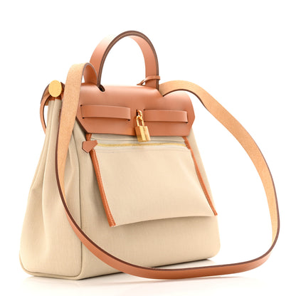 Hermes Military Toile Vache Hunter Herbag Zip Retourne 31 PM Beton Naturel 3 of 12