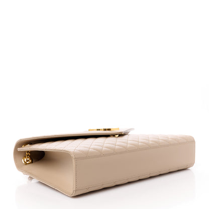 Saint Laurent Grain De Poudre Mixed Matelasse Large Triquilt Monogram Satchel Dark Beige 4 of 11