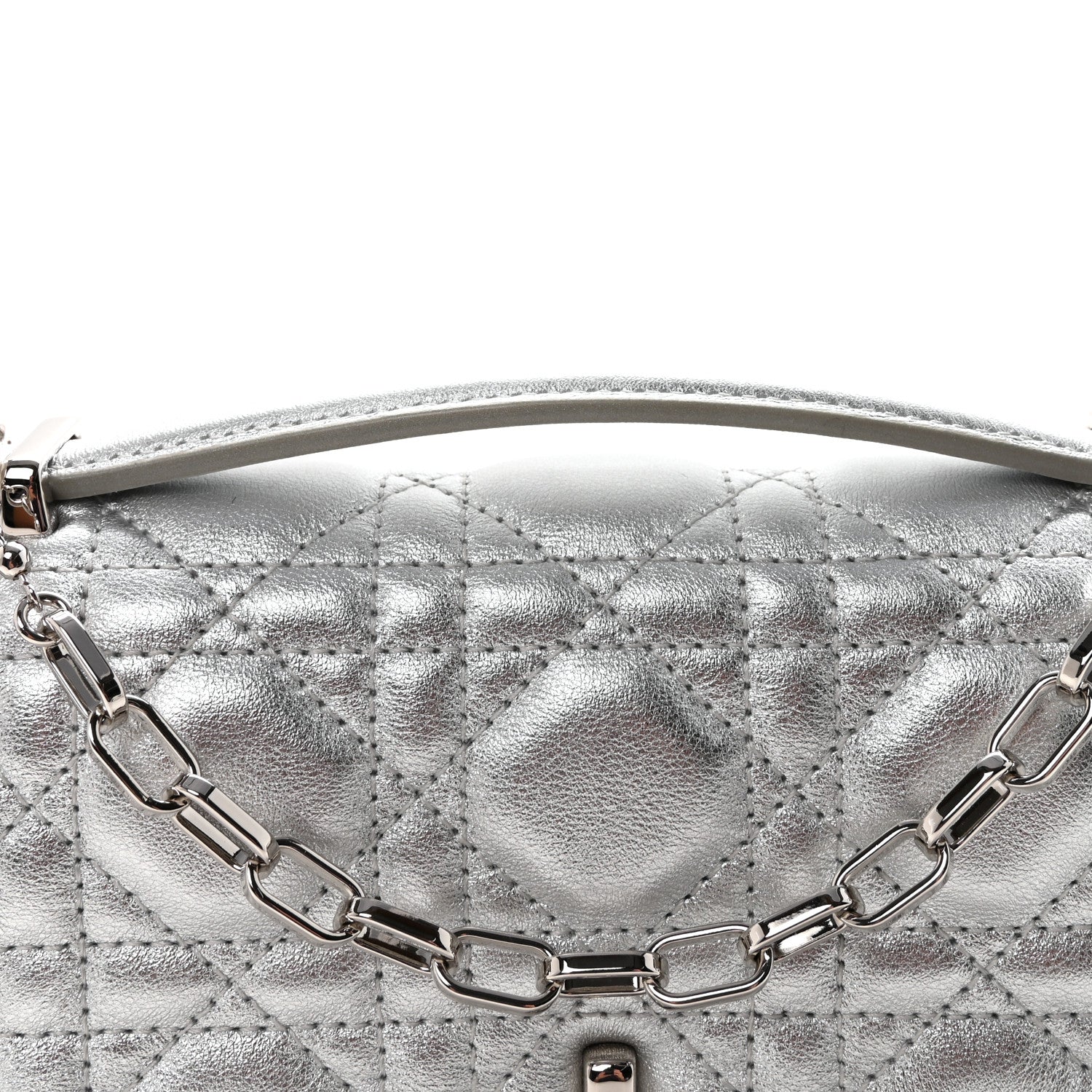 Christian Dior Metallic Lambskin Cannage Mini My Dior Top Handle