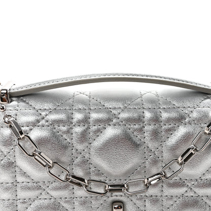 Christian Dior Metallic Lambskin Cannage Mini My Dior Top Handle Clutch Silver 7 of 10