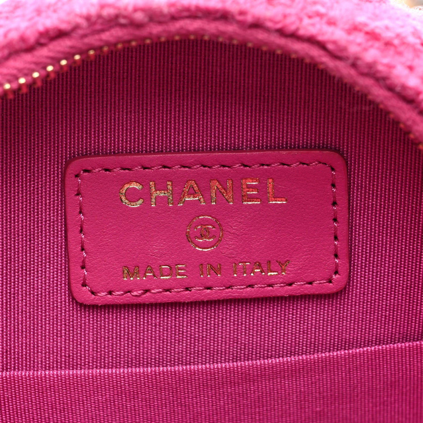 Wool Tweed Lambskin Quilted Chanel 19 Round Clutch With Chain and Coin Purse Fuchsia
