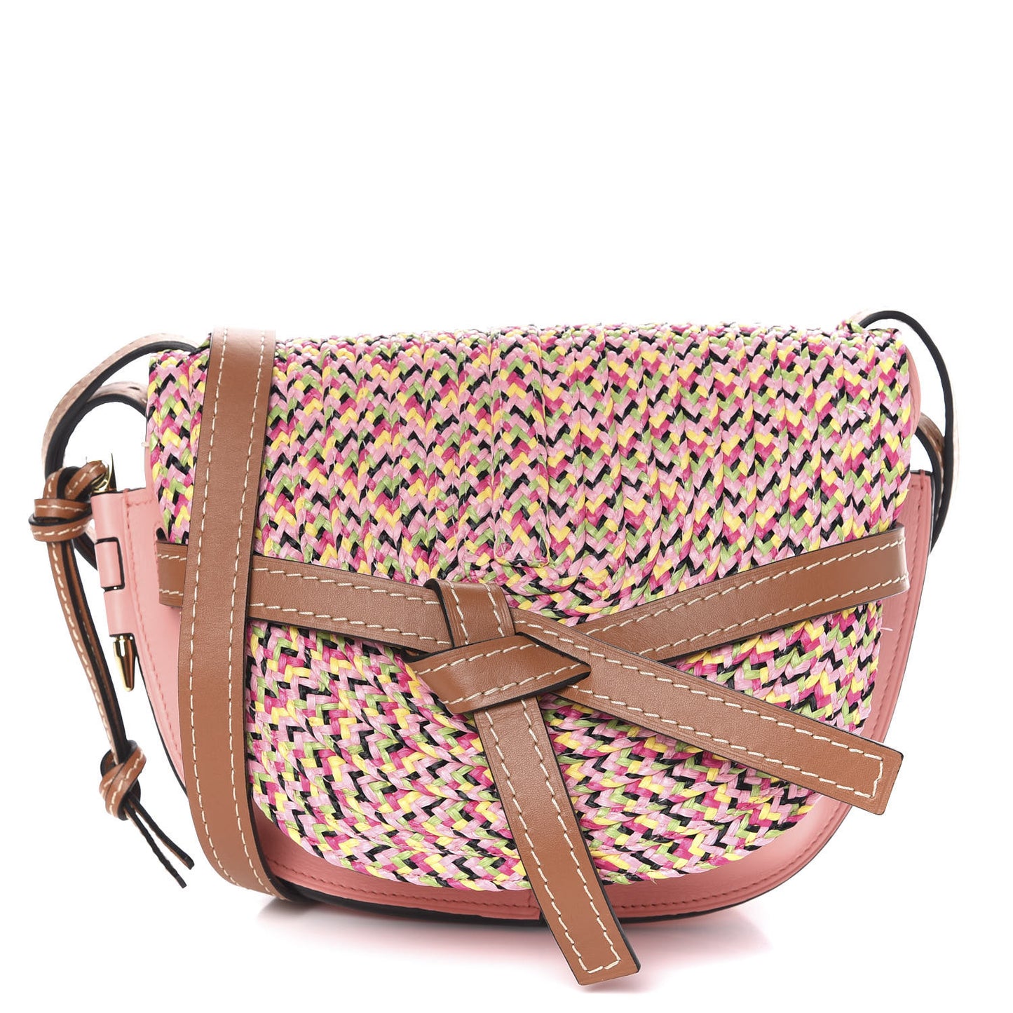 Calfskin Woven Raffia Small Gate Crossbody Bag Blossom